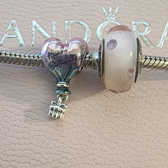 Pandora Jewelry - Pandora Happy Birthday Balloon and PANDORA Pink Glass Polka Dots Murano Glass